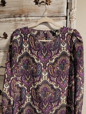 J. Crew Purple Paisley Print Top with Cream Base